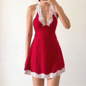 New Beginning Boutique Cassidy red polka dot halter mini dress